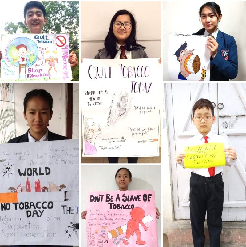 Students from various schools in Kohima who made posters to observe the World No Tobacco on May 31. (DIPR Photo)